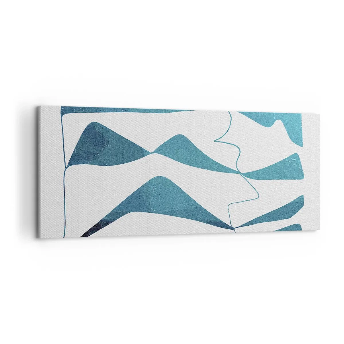 Impression sur toile - Image sur toile - Formes abstraites dans des tons de bleu sur fond blanc - 120x50cm - Abstraction : composé turquoise - Décoration murale moderne pour le salon et la chambre ARTTOR