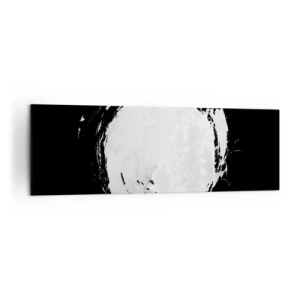 Impression sur toile - Image sur toile - Un cercle blanc sur fond noir dans un style minimaliste. - 160x50cm - Belle sortie - Décoration murale moderne pour le salon et la chambre ARTTOR