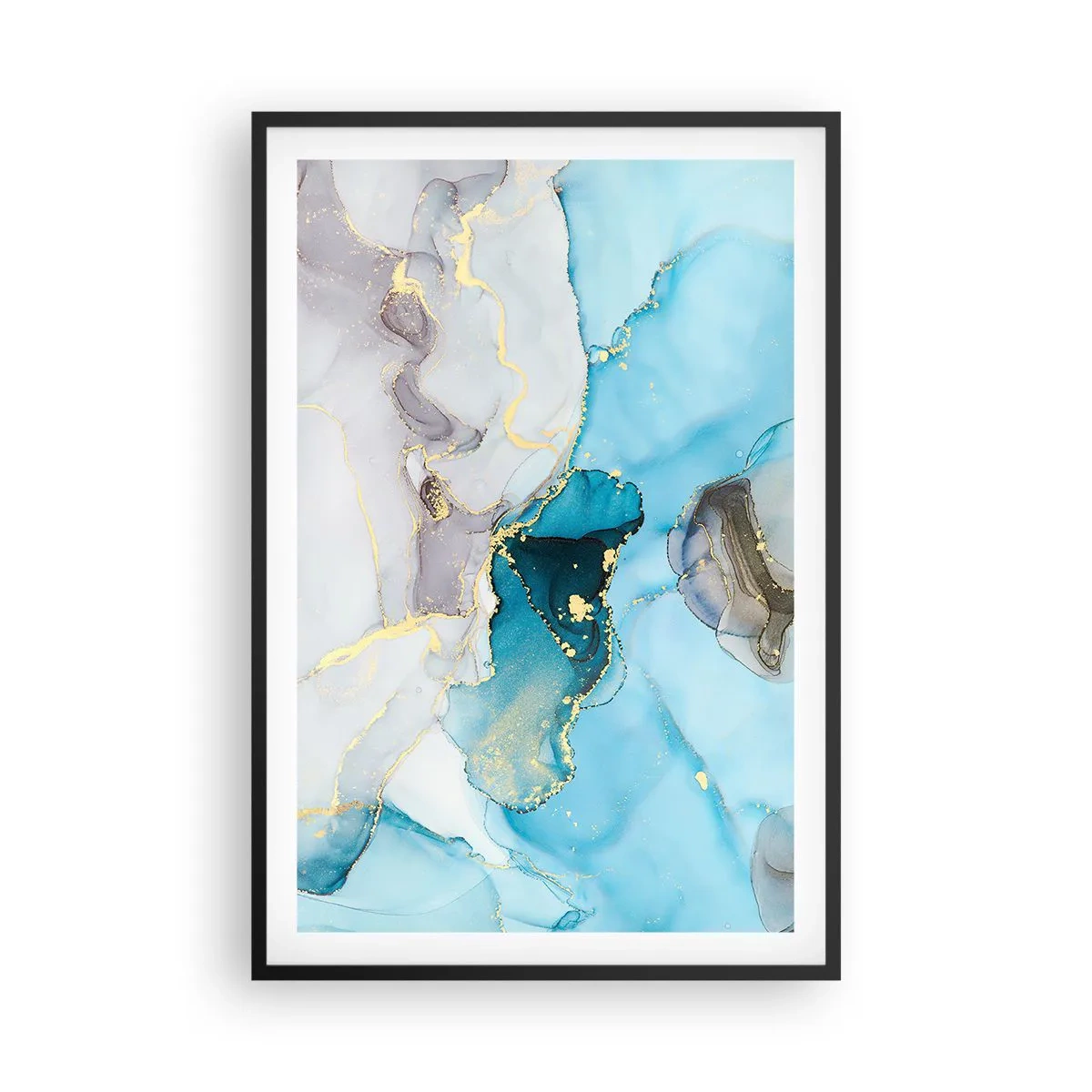 Affiche dans un cadre noir - Poster - Etude de la rencontre gris et turquoise - 61x91 cm