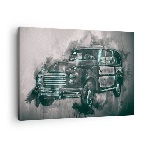 Impression sur toile - Image sur toile - Une voiture rétro classique avec un décor artistique - 70x50cm - Ancêtre respecté - Décoration murale moderne pour le salon et la chambre ARTTOR