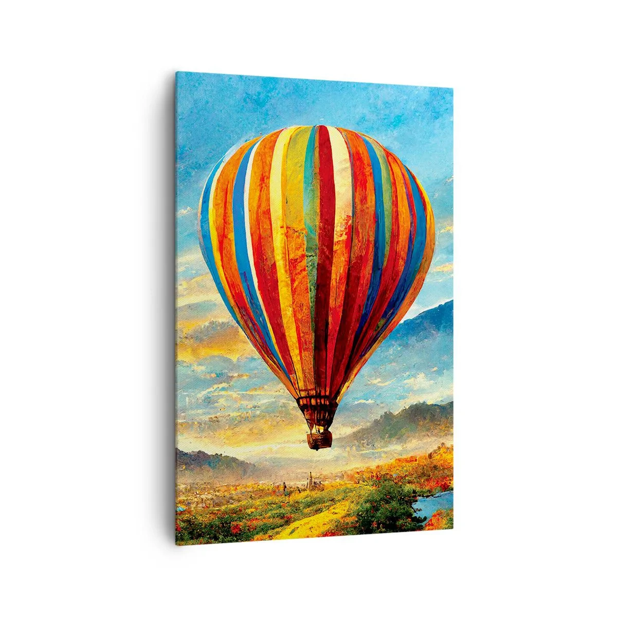 Impression sur toile - Image sur toile - Un ballon coloré au-dessus d'un paysage pittoresque - 80x120cm - Dans le silence on voit mieux - Décoration murale moderne pour le salon et la chambre ARTTOR