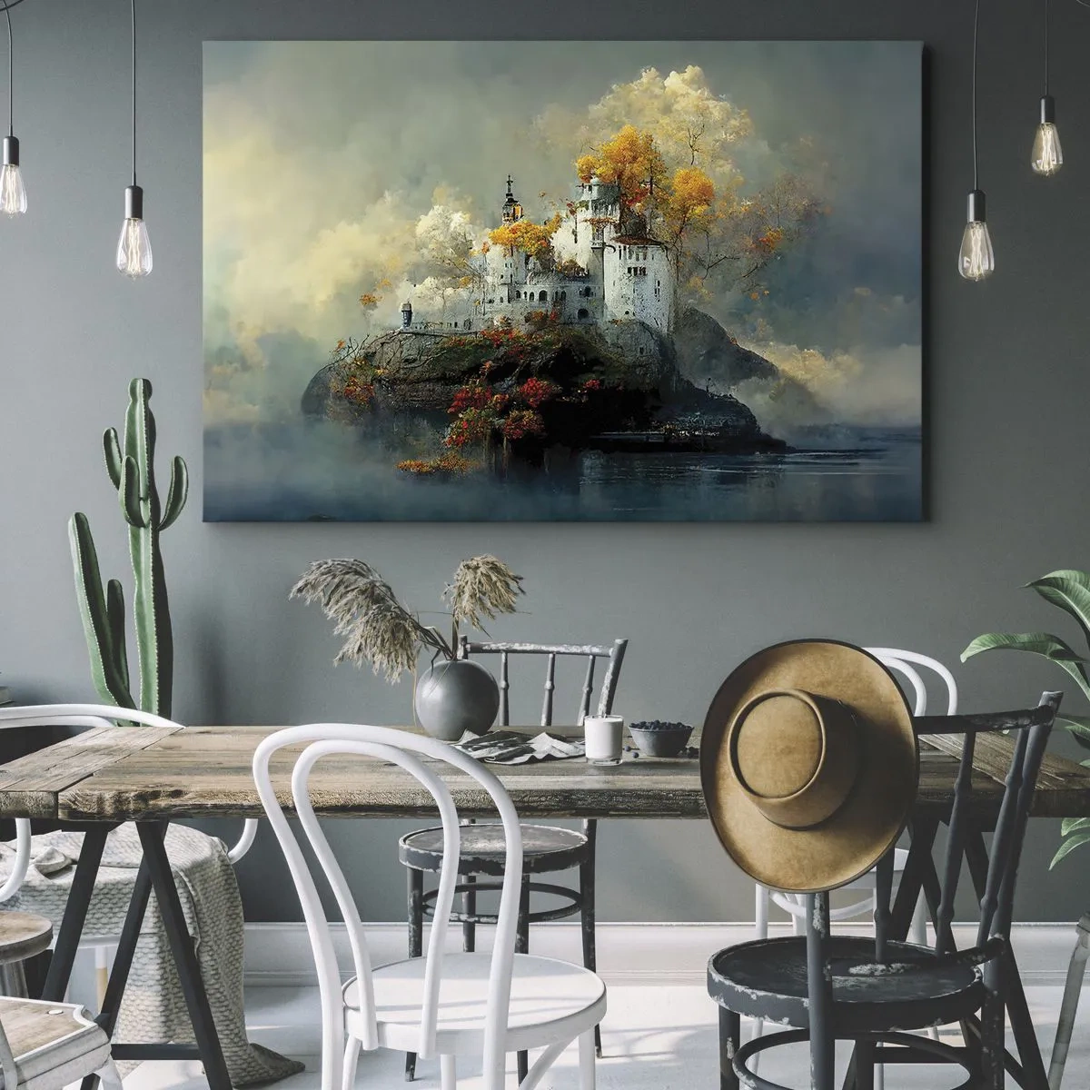 Impression sur toile - Image sur toile - Un château sur une colline entouré d'arbres d'automne - 100x70cm - Le début d'une histoire romantique - Décoration murale moderne pour le salon et la chambre ARTTOR