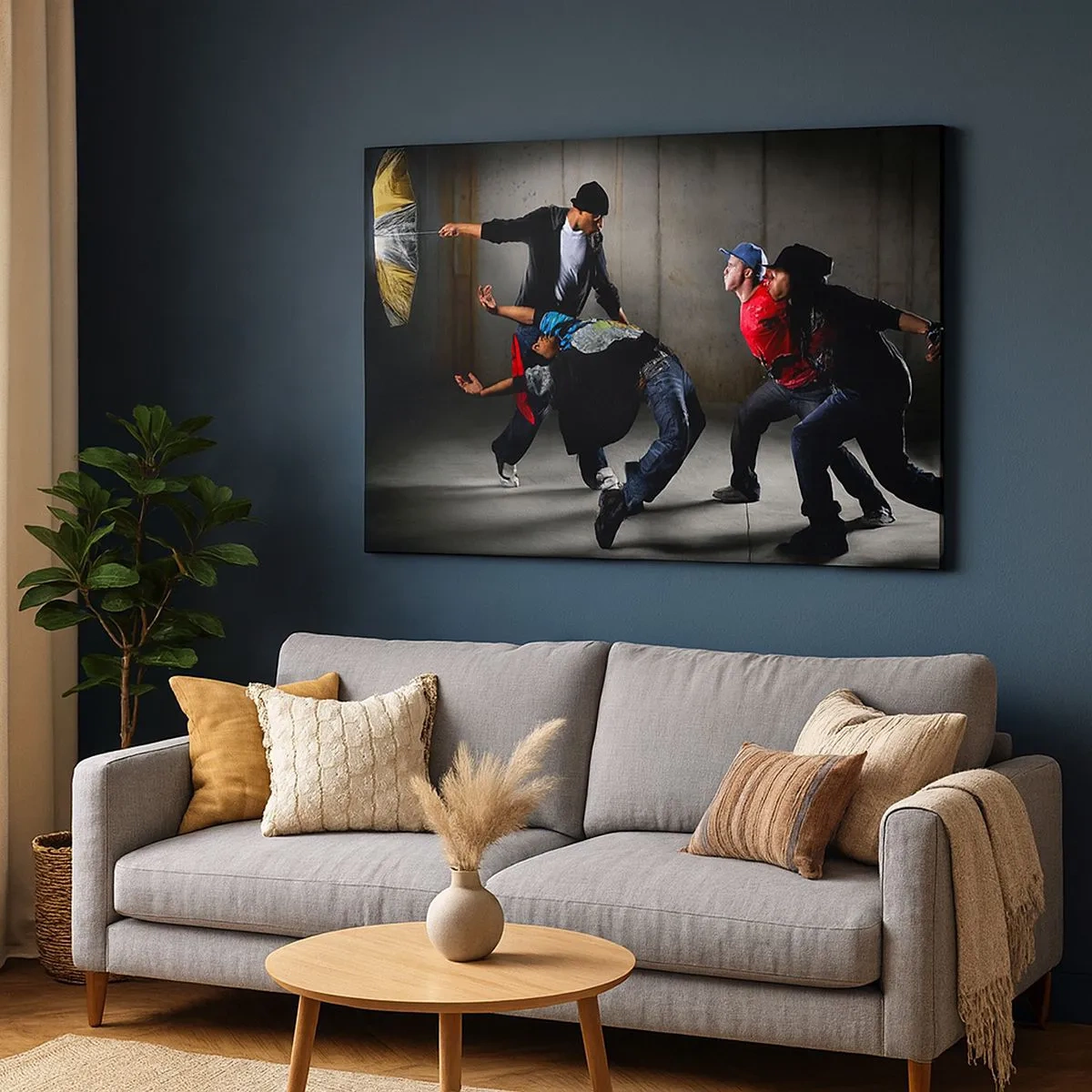 Impression sur toile - Image sur toile - Un groupe de danseurs hip-hop dans une chorégraphie dynamique - 70x50cm - Danser avec le vent de la rue - Décoration murale moderne pour le salon et la chambre ARTTOR