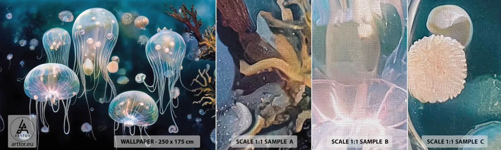 Échantillon de Papier Peint Premium Canvas - Ballon sous-marin - Méduse, Animaux, Profondeurs - 100x30 cm