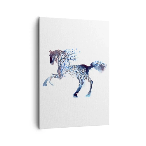 Impression sur toile - Image sur toile - Graphique artistique de cheval avec des motifs d'arbres et d'oiseaux - 50x70cm - Comme si la forêt avait bougé - Décoration murale moderne pour le salon et la chambre ARTTOR