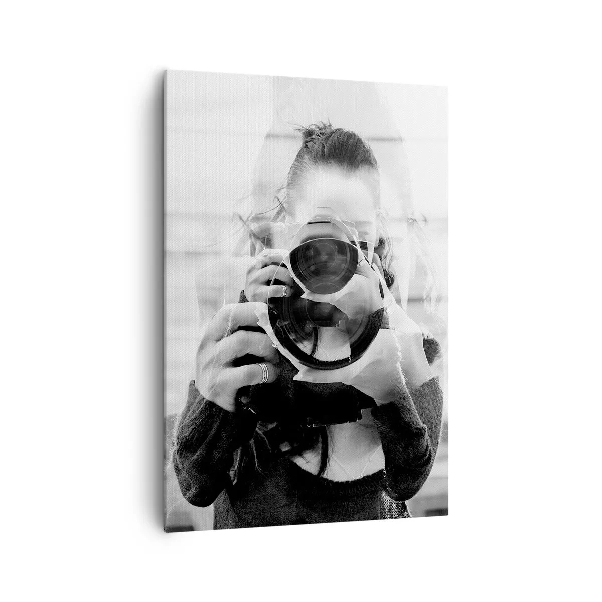 Impression sur toile - Image sur toile - Portrait en double exposition noir et blanc d'un photographe - 70x100cm - Créateur et matériel - Décoration murale moderne pour le salon et la chambre ARTTOR