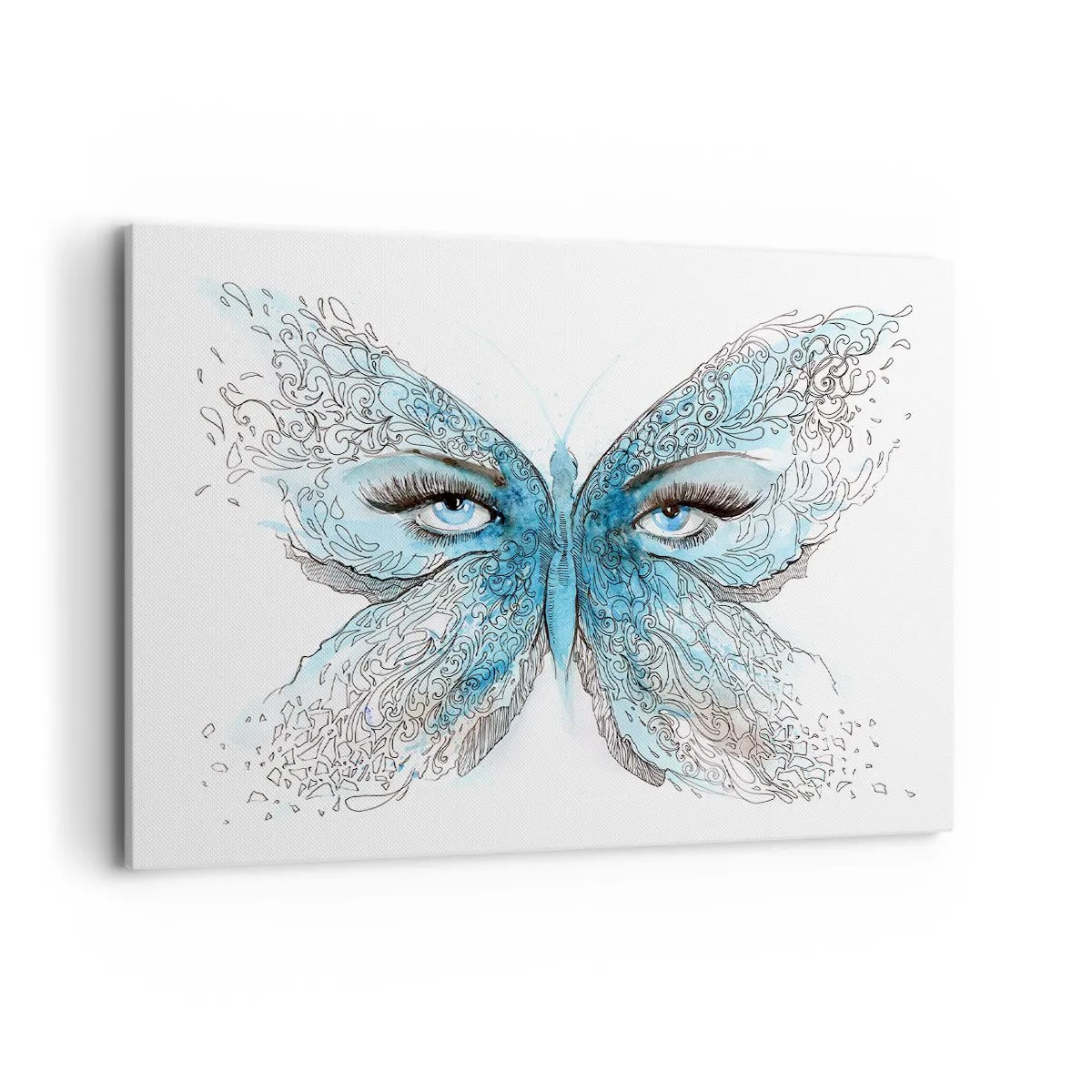 Impression sur toile - Image sur toile - Aquarelle artistique d'un papillon aux yeux bleus - 100x70cm - Mésange bleue Eros - Décoration murale moderne pour le salon et la chambre ARTTOR
