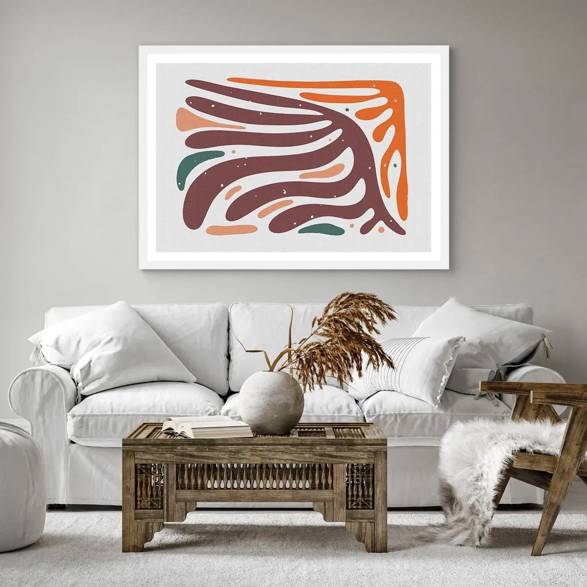 Affiche dans un cadre blanc - Poster - Composition organique rayonnante - 70x50 cm