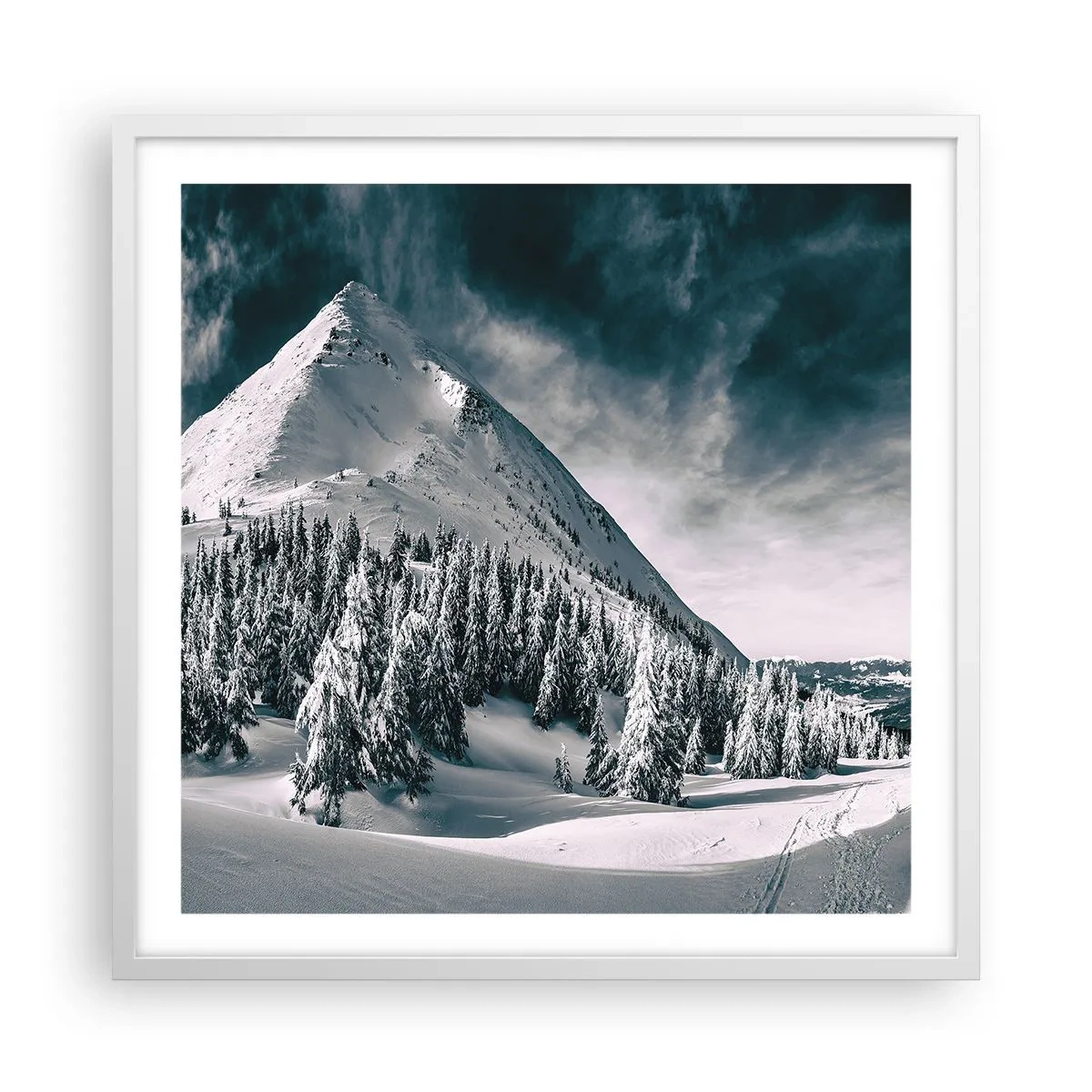 Affiche dans un cadre blanc - Poster - Le pays de la neige et de la glace - 60x60 cm