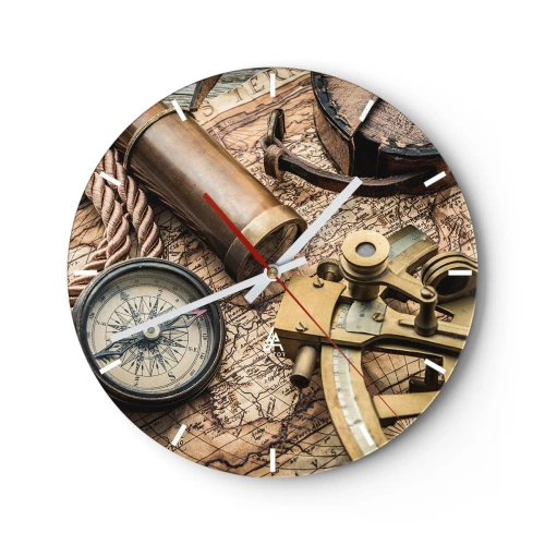 Horloge murale - Pendule murale - Ensemble de navigation avec carte, boussole et sextant - 30x30cm - Fixer un cap - Décoration murale moderne pour le salon, la cuisine et la chambre ARTTOR