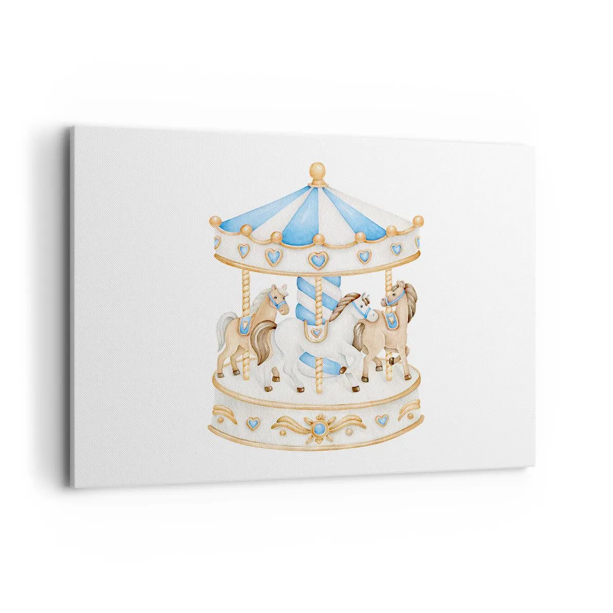 Impression sur toile - Image sur toile - Un carrousel aux couleurs pastel sur fond blanc - 100x70cm - Douce enfance - Décoration murale moderne pour le salon et la chambre ARTTOR