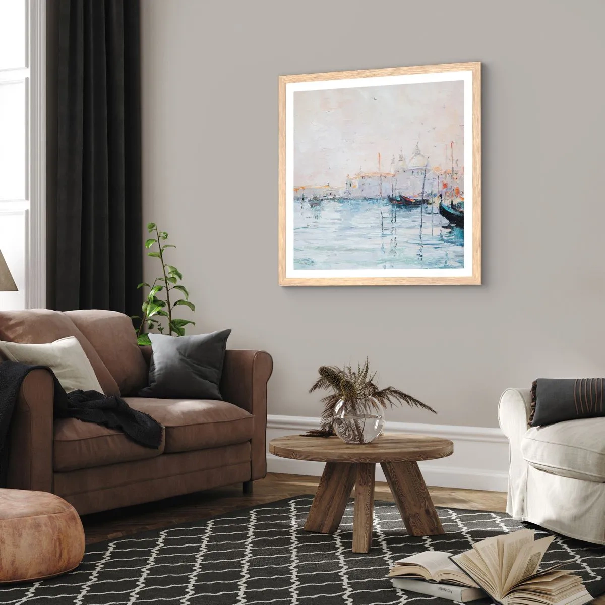 Affiche dans un chêne clair - Poster - Derrière l'eau, derrière le brouillard - 60x60 cm