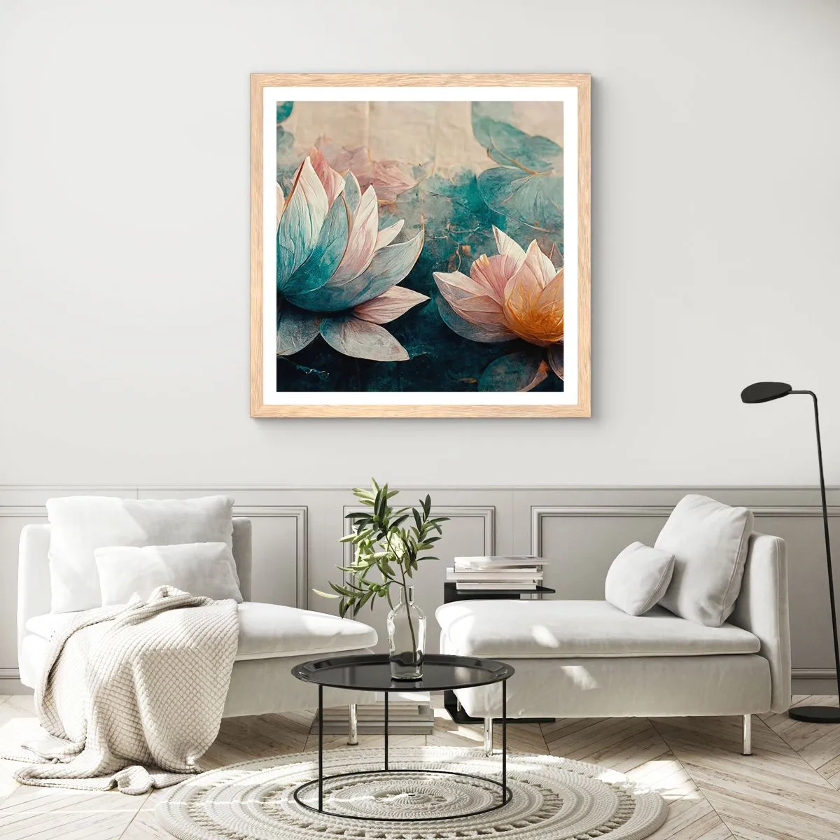 Affiche dans un chêne clair - Poster - Les étoiles du lac - 50x50 cm