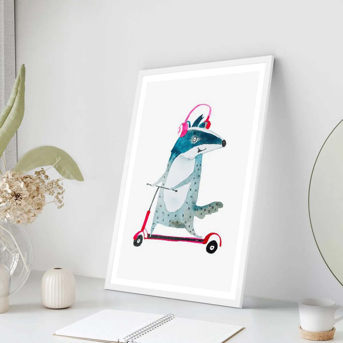 Affiche dans un cadre blanc - Poster - La joie du blaireau - 61x91 cm