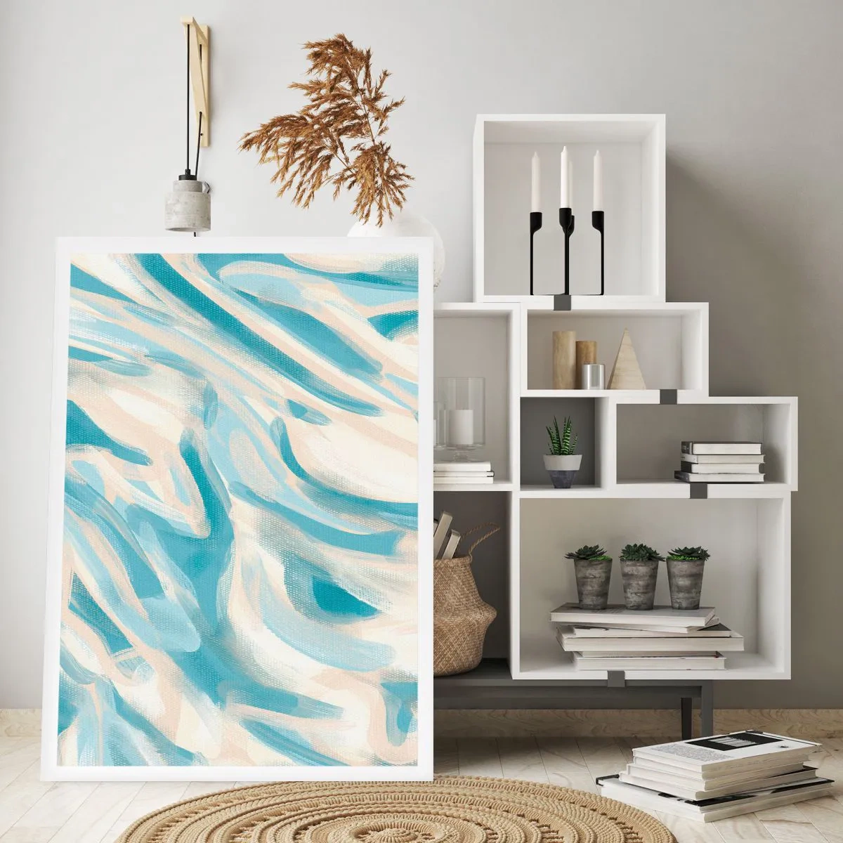 Affiche - Poster - Vagues abstraites dans des tons bleus et beiges - 50x70cm - Brise printanière - Décoration murale moderne pour le salon et la chambre ARTTOR