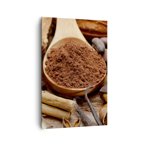 Impression sur toile - Image sur toile - Une cuillerée d'ingrédients à base de cacao et de chocolat dans un arrangement rustique - 80x120cm - La meilleure pour les chagrins - Décoration murale moderne pour le salon et la chambre ARTTOR