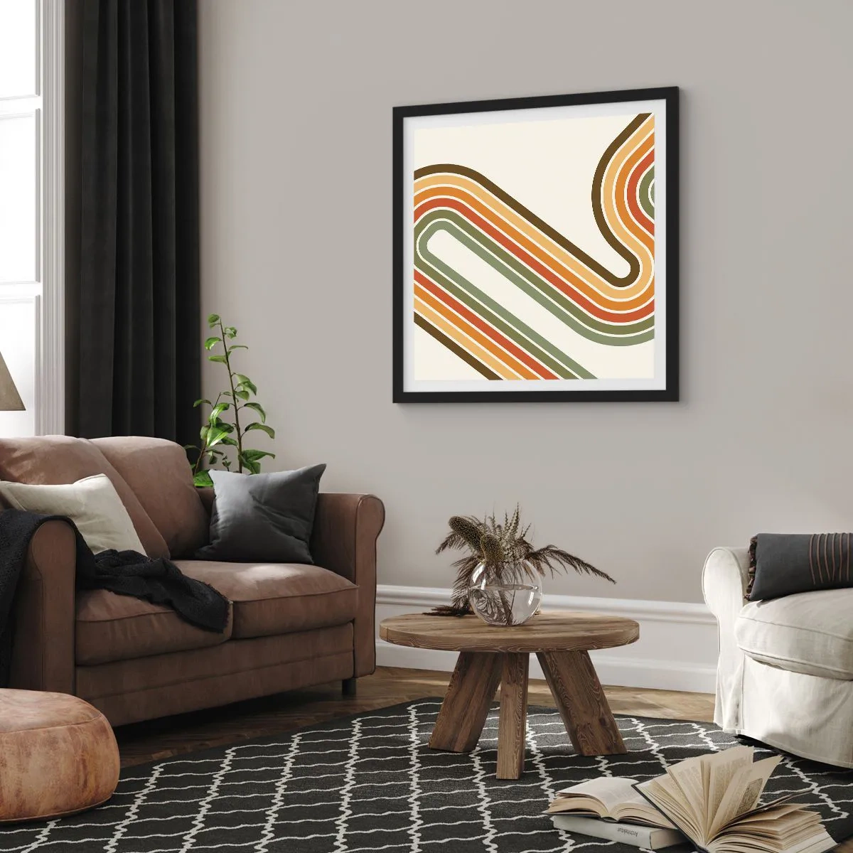 Affiche dans un cadre noir - Poster - En zig zag vers le but - 50x50 cm