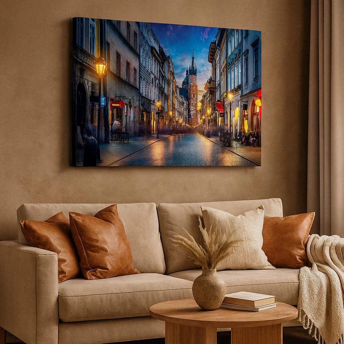 Impression sur toile - Image sur toile - Rue du soir avec vue sur la cathédrale de Cracovie - 70x50cm - La magie de Cracovie - Décoration murale moderne pour le salon et la chambre ARTTOR