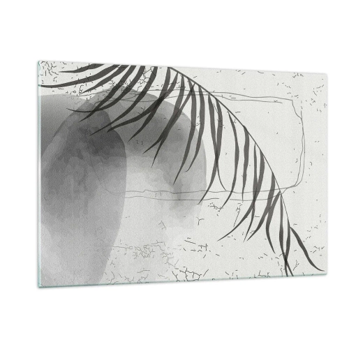 Impression sur verre - Image sur verre - Graphique d'ombre de feuille de palmier en noir et blanc - 120x80cm - L'exotisme subtil de la nature - Décoration murale moderne pour le salon et la chambre ARTTOR