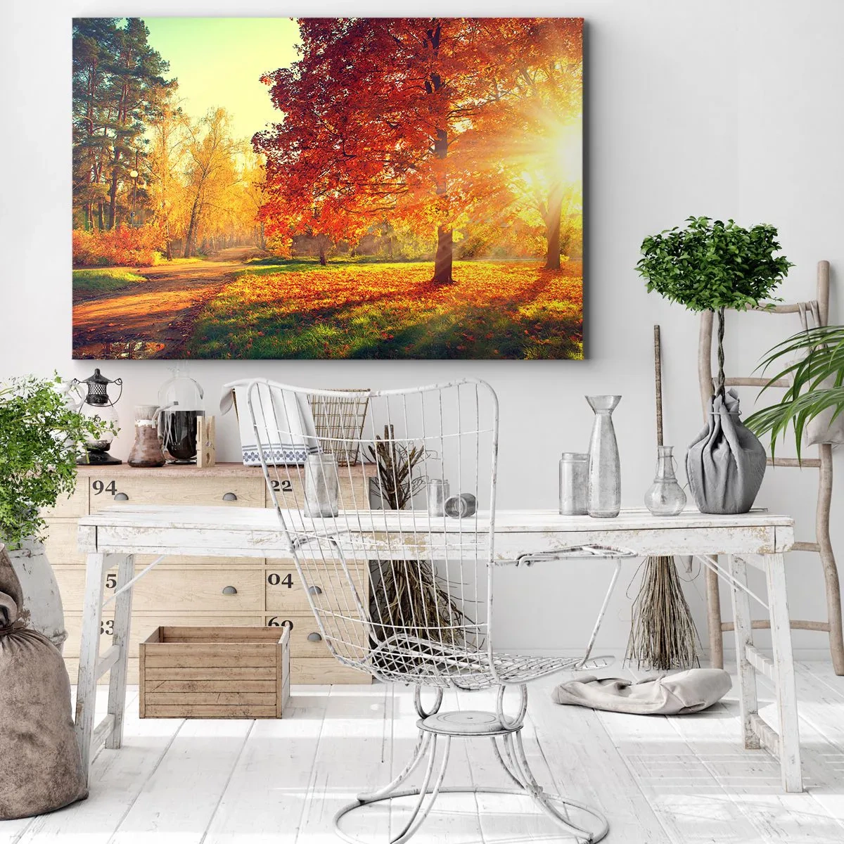 Impression sur toile - Image sur toile - Parc d'automne illuminé par la lumière du soleil - 120x80cm - Le roux est beau - Décoration murale moderne pour le salon et la chambre ARTTOR