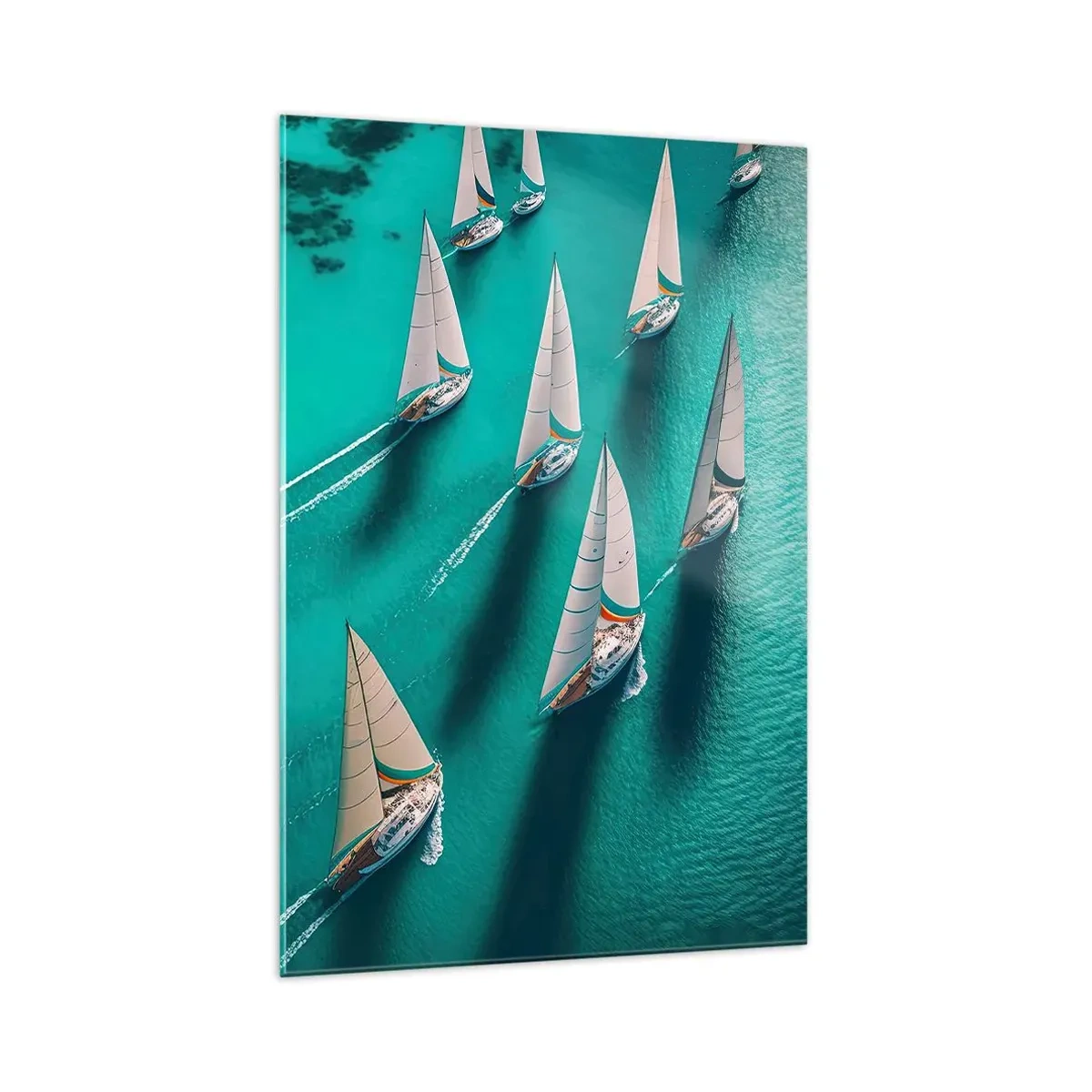 Impression sur verre - Image sur verre - Yachts sur l'eau turquoise en mouvement dynamique - 70x100cm - Dans une compétition avec le vent - Décoration murale moderne pour le salon et la chambre ARTTOR