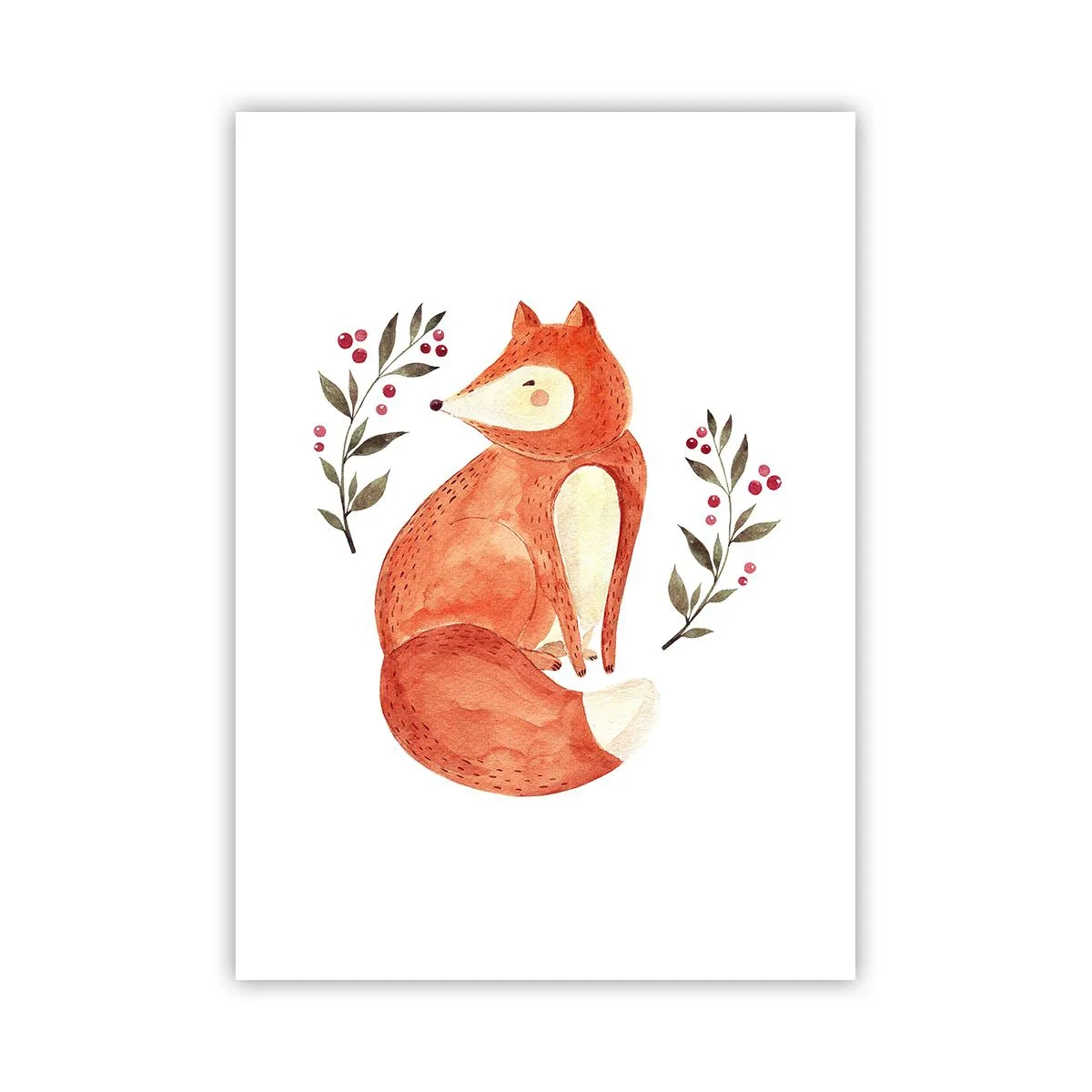Affiche - Poster - Illustration d'un renard entouré de branches portant des fruits rouges - 50x70cm - Petit rouquin - Décoration murale moderne pour le salon et la chambre ARTTOR
