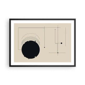 Affiche dans un cadre noir - Poster - Lignes géométriques noires et un cercle sur fond beige - 70x50cm - Une composition flexible et dynamique - Décoration murale moderne pour le salon et la chambre ARTTOR