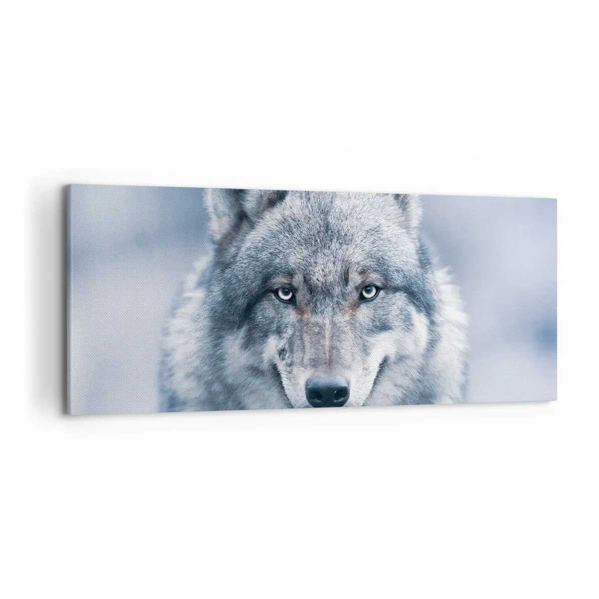Impression sur toile - Image sur toile - Un loup au regard intense dans un paysage hivernal - 120x50cm - Relèverez-vous le défi ? - Décoration murale moderne pour le salon et la chambre ARTTOR