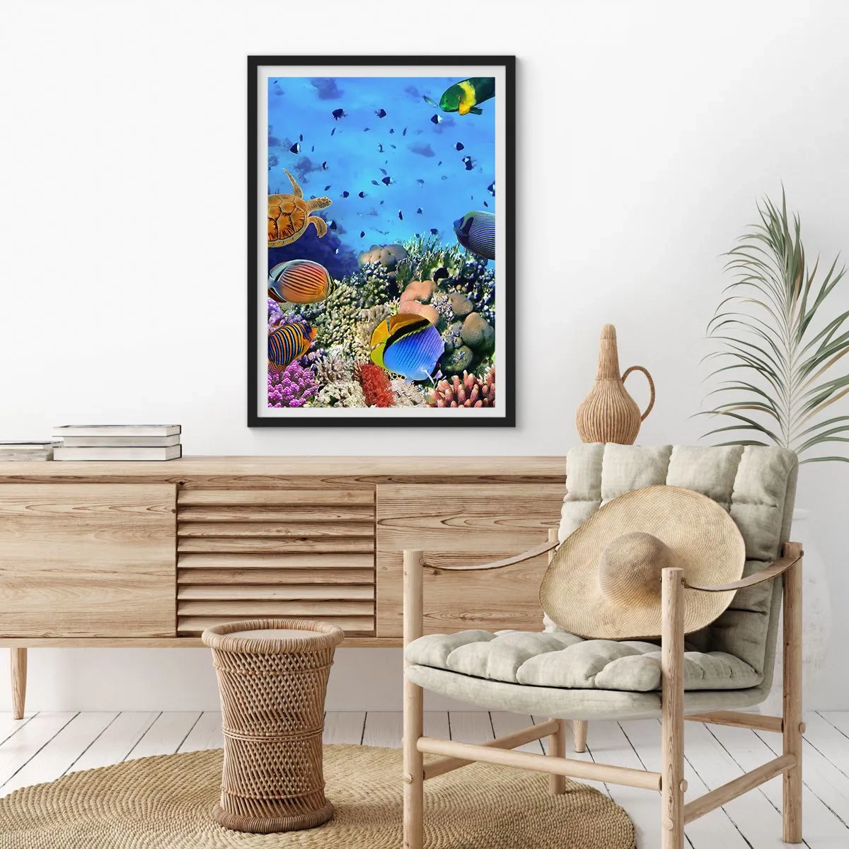 Affiche dans un cadre noir - Poster - Le monde sous-marin d'un récif corallien avec des poissons tropicaux - 50x70cm - Et que sait-on de la vie… - Décoration murale moderne pour le salon et la chambre ARTTOR