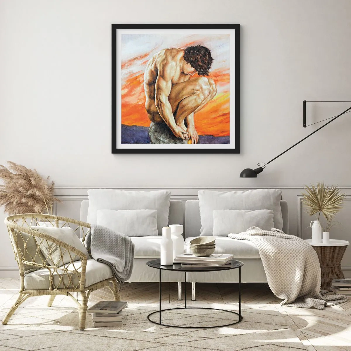 Affiche dans un cadre noir - Poster - Plongé dans ses pensées - 50x50 cm