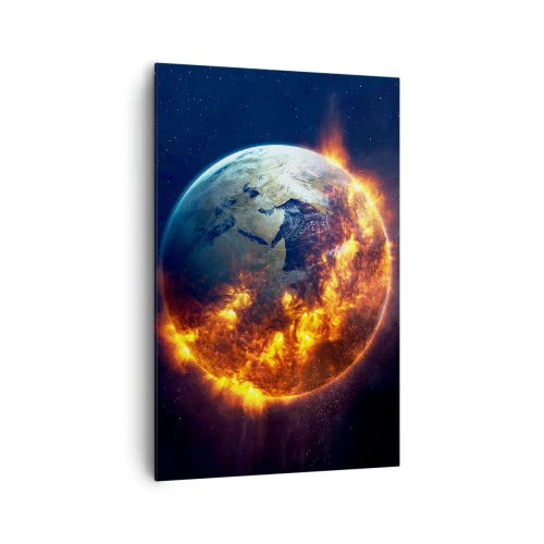 Impression sur toile - Image sur toile - La planète Terre en feu dans l'espace - 80x120cm - La flamme de l'apocalypse - Décoration murale moderne pour le salon et la chambre ARTTOR