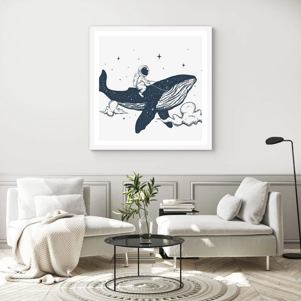 Affiche dans un cadre blanc - Poster - Aventure spatiale - 50x50 cm