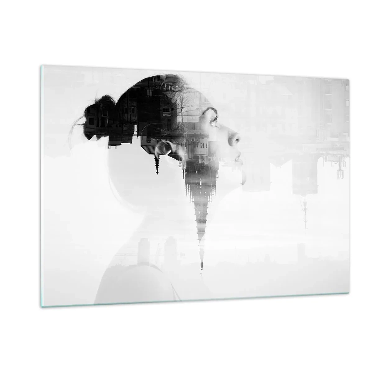 Impression sur verre - Image sur verre - Silhouette d'une femme avec des éléments architecturaux en arrière-plan - 120x80cm - Des deux côtés du verre - Décoration murale moderne pour le salon et la chambre ARTTOR