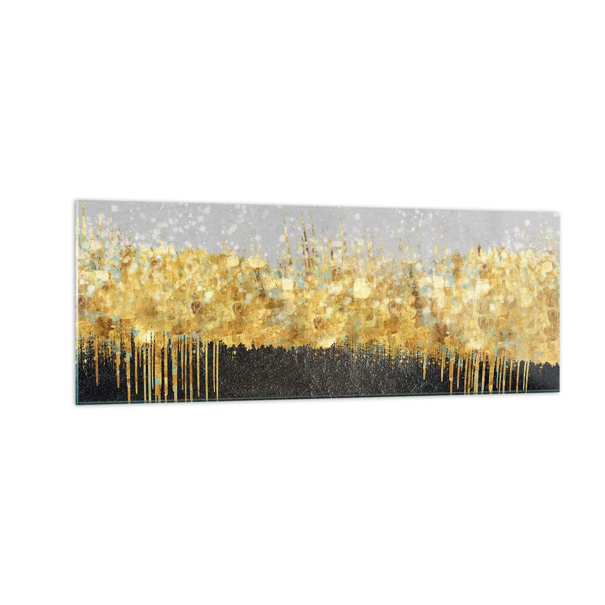 Impression sur verre - Image sur verre - Composition abstraite dans les tons d'or et de noir - 140x50cm - Vers l'intérieur et vers le haut - Décoration murale moderne pour le salon et la chambre ARTTOR