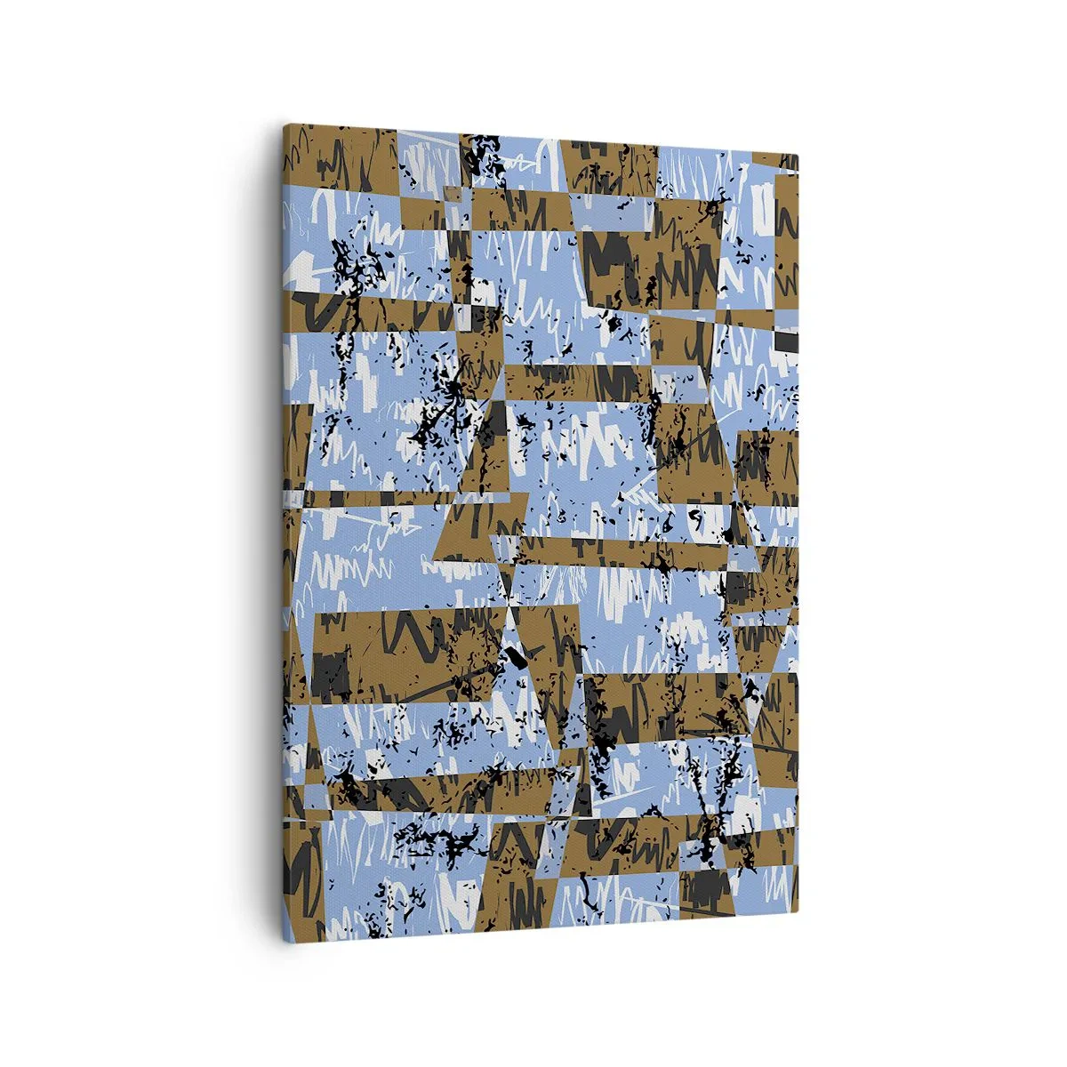 Impression sur toile - Image sur toile - Une composition abstraite de rectangles dans des tons de marron et de bleu. - 50x70cm - Une découpe non humaine - Décoration murale moderne pour le salon et la chambre ARTTOR