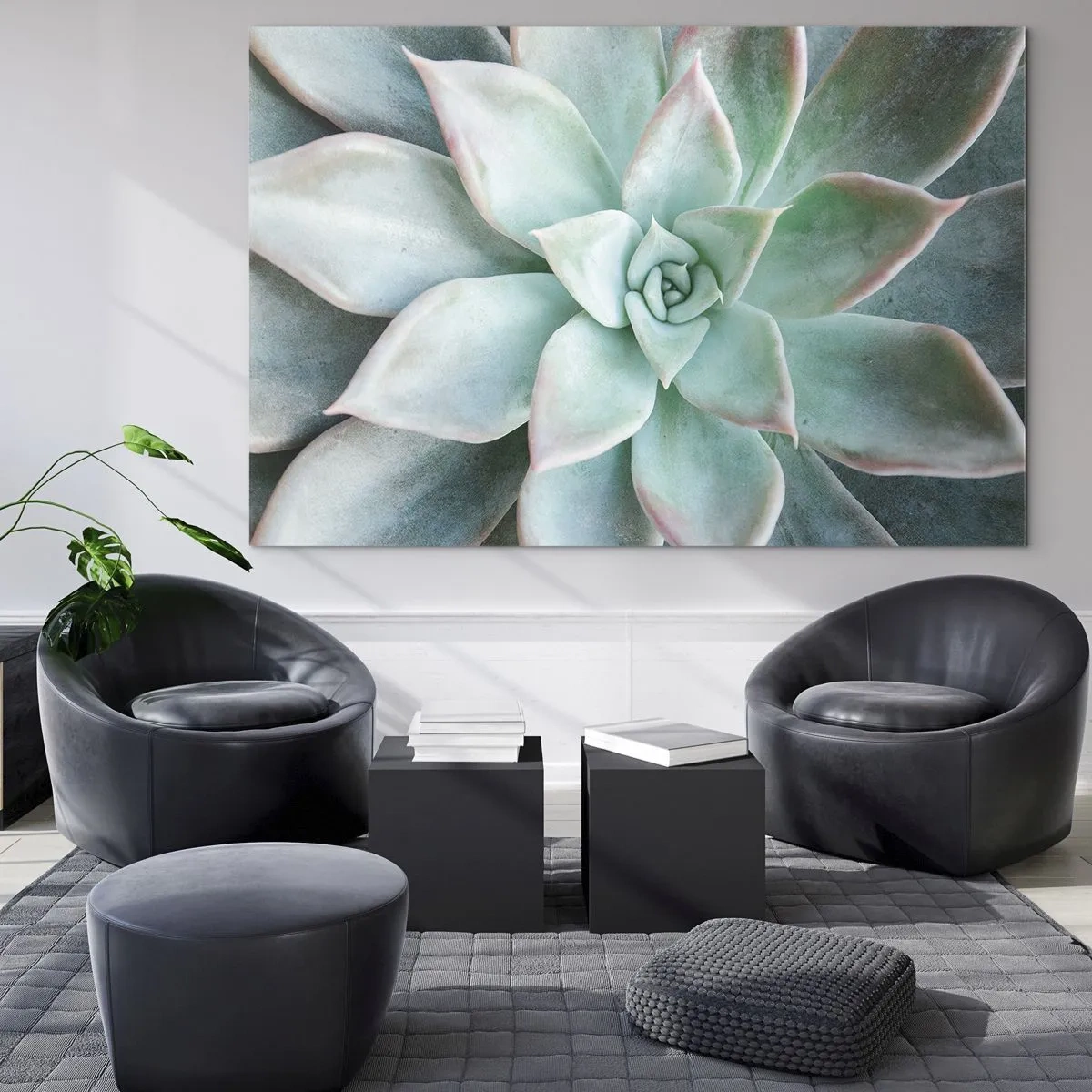 Impression sur verre - Image sur verre - Feuilles succulentes sèches avec une délicate teinte gris-vert - 120x80cm - Le coeur du désert - Décoration murale moderne pour le salon et la chambre ARTTOR