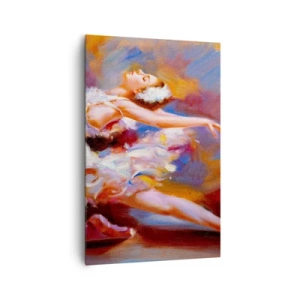 Impression sur toile - Image sur toile - Une ballerine dans une pose dynamique parmi des couleurs pastel. - 80x120cm - La grâce du cygne - Décoration murale moderne pour le salon et la chambre ARTTOR