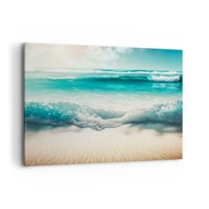 Impression sur toile - Image sur toile - Vagues de l'océan sur une plage de sable clair - 100x70cm - La paix de l'océan - Décoration murale moderne pour le salon et la chambre ARTTOR