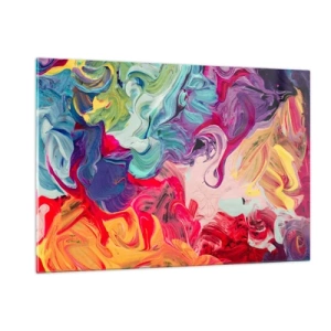 Impression sur verre - Image sur verre - Des traînées de peinture abstraites et colorées sur toile aux couleurs intenses - 120x80cm - La naissance des couleurs - Décoration murale moderne pour le salon et la chambre ARTTOR