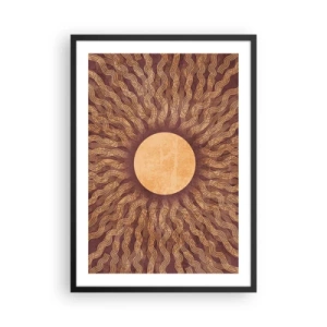 Affiche dans un cadre noir - Poster - Soleil stylisé avec des rayons dans des tons dorés et marron - 50x70cm - Icône du soleil - Décoration murale moderne pour le salon et la chambre ARTTOR