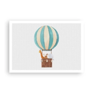 Affiche - Poster - Un ballon avec des animaux mignons aux couleurs pastel - 100x70cm - Voyage fantastique - Décoration murale moderne pour le salon et la chambre ARTTOR