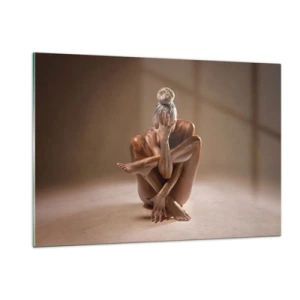 Impression sur verre - Image sur verre - Une femme sensuelle dans une pose artistique sur un fond d'ombre. - 120x80cm - Unité du corps et de l'âme - Décoration murale moderne pour le salon et la chambre ARTTOR