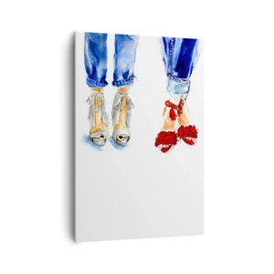 Impression sur toile - Image sur toile - Illustration de deux paires de chaussures dans des sandales élégantes et un jean - 70x100cm - Peut-être irons-nous nous promener? - Décoration murale moderne pour le salon et la chambre ARTTOR