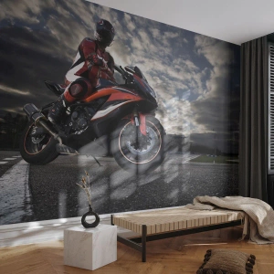 Papier Peint Photo Premium Canvas - Cavalier noir - Automobile, Moto, Course - 300x210 cm