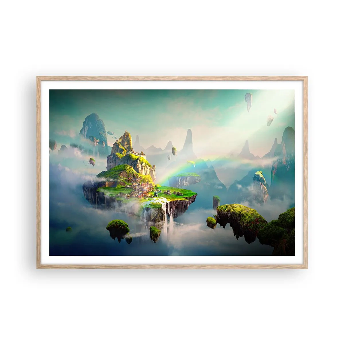 Affiche dans un chêne clair - Poster - Au milieu des cieux - îles du bonheur - 100x70 cm