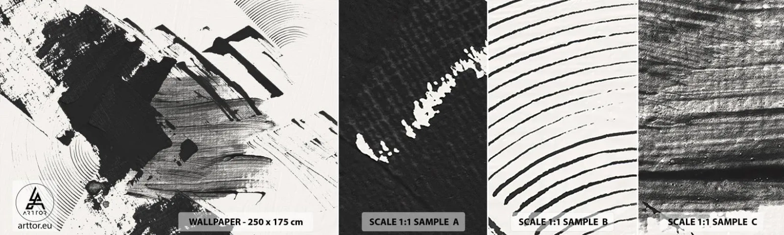 Échantillon de Papier Peint Autocollant Deluxe Sticker - Abstraction – expression du noir - Morceau, Moderne, Noir et blanc - 100x30 cm