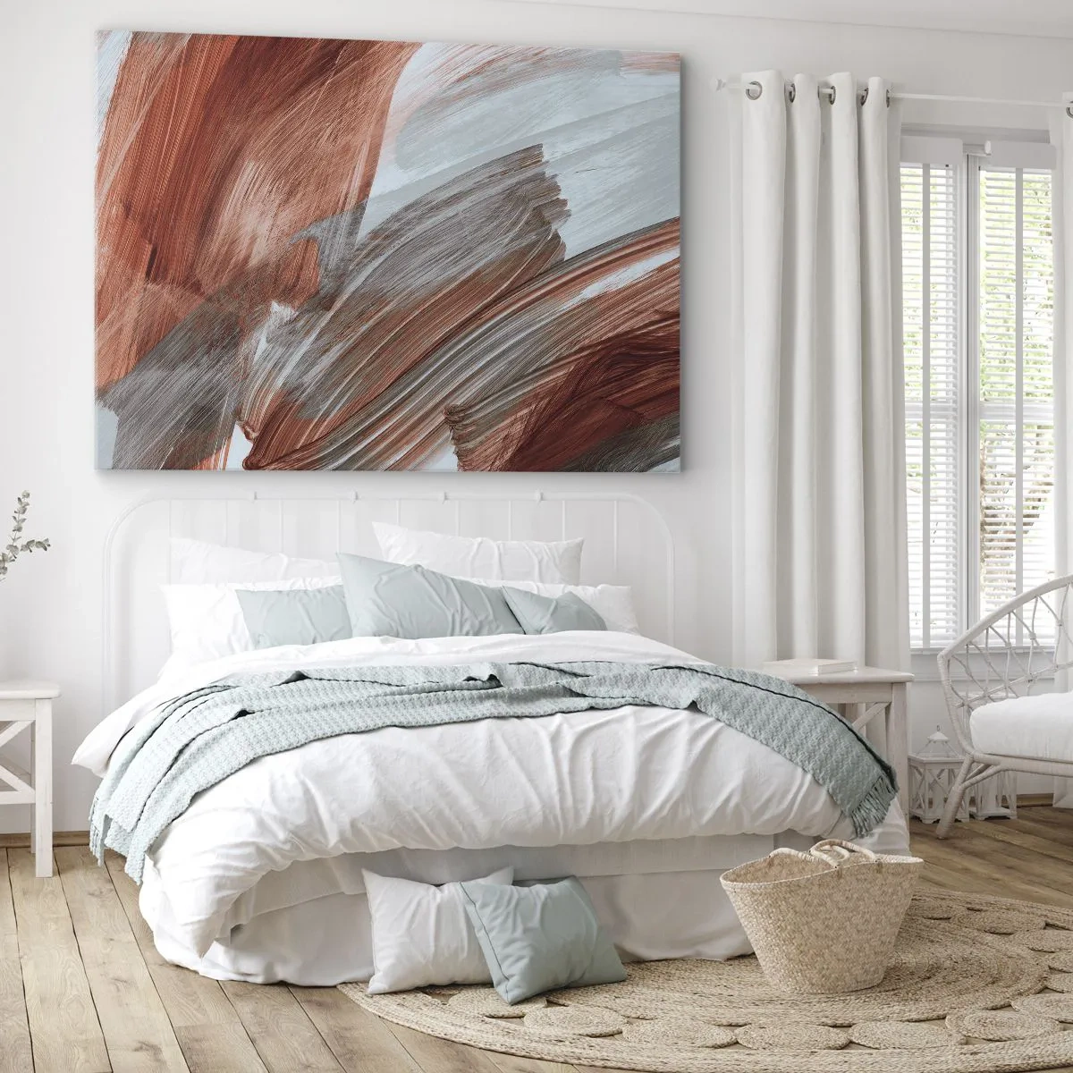 Impression sur toile - Image sur toile - Coups de pinceau abstraits dans des tons de cuivre et de gris - 100x70cm - Abstraction venteuse et automnale - Décoration murale moderne pour le salon et la chambre ARTTOR