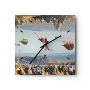 Horloge murale - Pendule murale - Ballons colorés au-dessus d'un paysage rocheux - 30x30cm - Ici, tout est possible - Décoration murale moderne pour le salon et la chambre ARTTOR