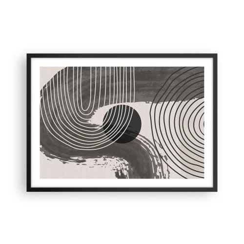 Affiche dans un cadre noir - Poster - Lignes géométriques et ovales dans des tons monochromes - 70x50cm - L'ovale gagne - Décoration murale moderne pour le salon et la chambre ARTTOR