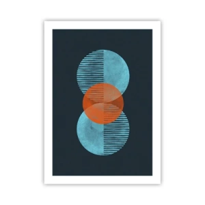 Affiche - Poster - Cercles symétriques dans les tons de bleu et d'orange avec des lignes - 50x70cm - Composition symétrique - Décoration murale moderne pour le salon et la chambre ARTTOR